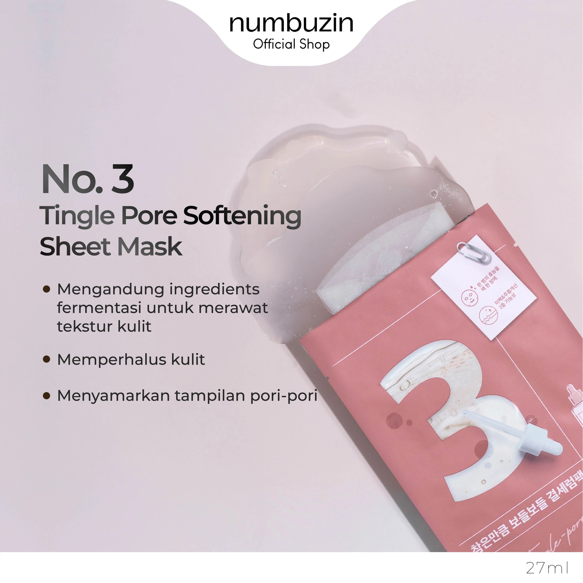 Numbuzin No.3 Tingle Pore Softening Sheet — pore-softening tingle sheet mask