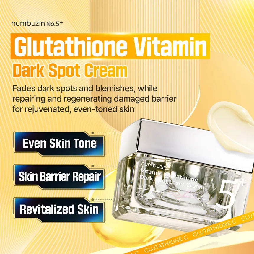 Numbuzin No.5+ Vitamin Glutathione Dark Spot Laser — how to use: apply to dark spots or all over after serum
