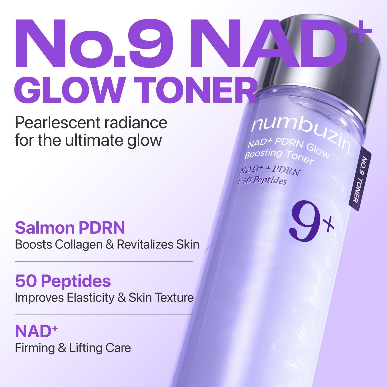 Numbuzin No.9 NAD PDRN Glow Boosting Toner — boosts radiance for dewy, glowing skin
