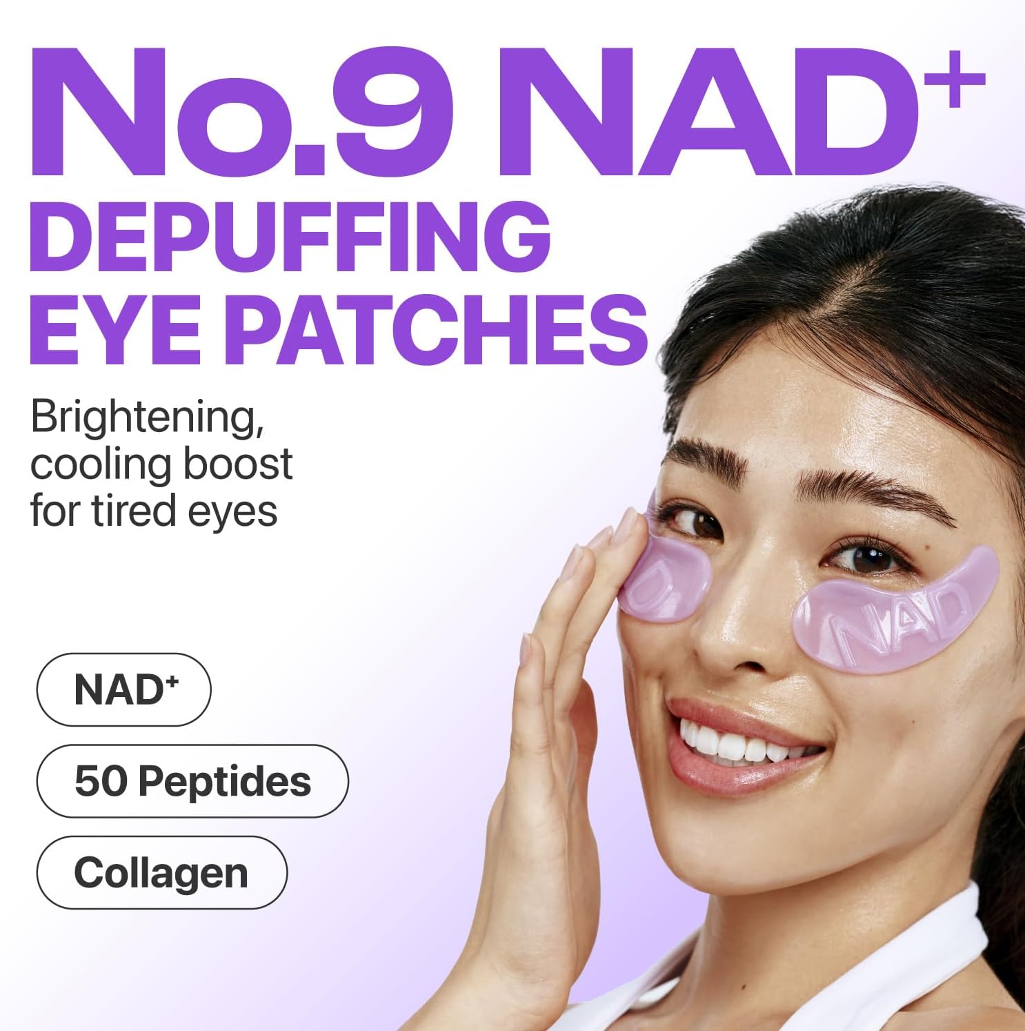 Numbuzin No.9 NAD Under Eye Patches — how to use: apply under the eyes for 20–30 minutes, then pat in