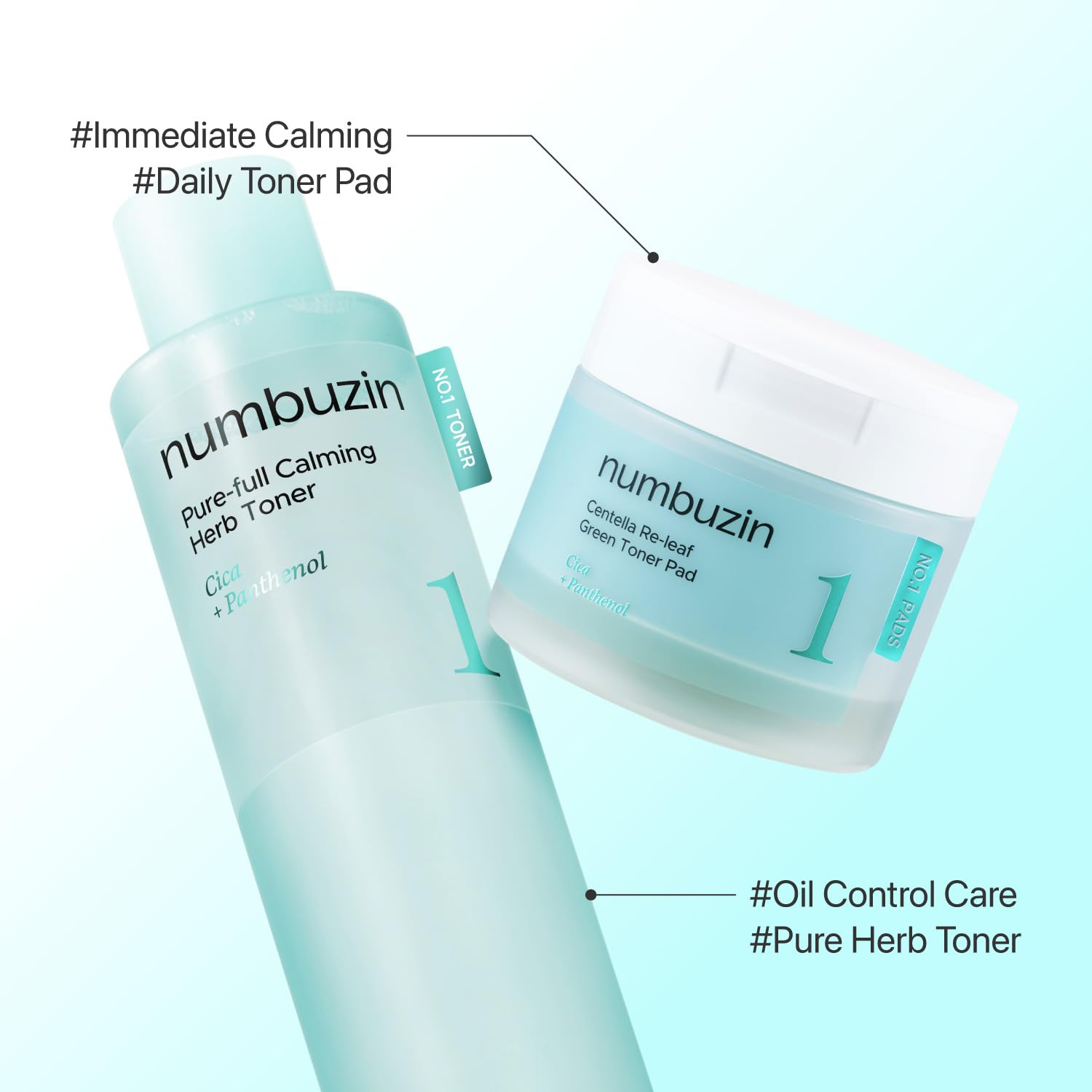 Numbuzin Pure-Full Calming Herb Toner — how to use: apply with hands or a cotton pad after cleansing