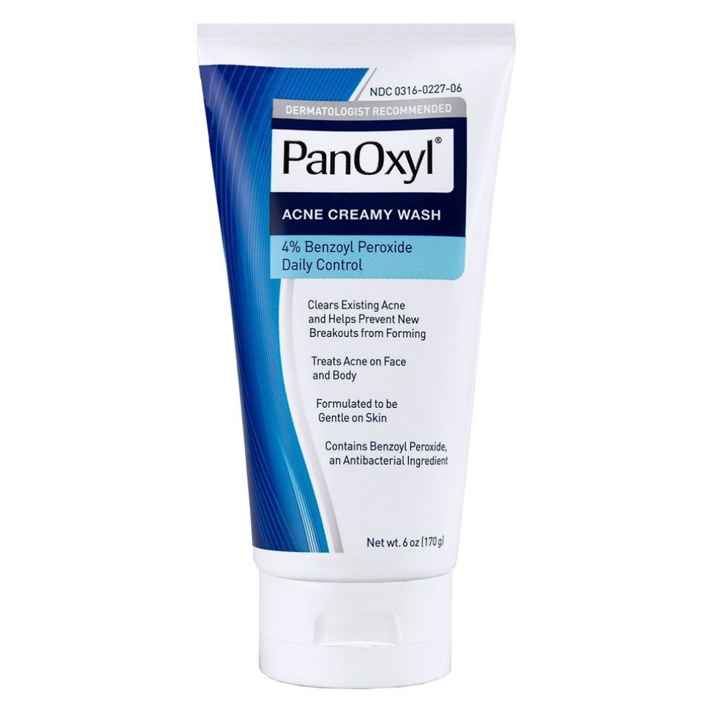 PanOxyl 4% Benzoyl Peroxide Acne Creamy Face & Body Wash — gentle creamy wash that fights acne