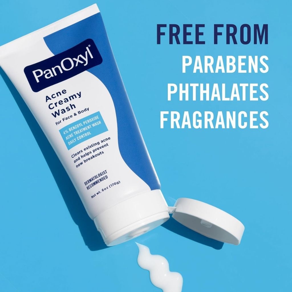 PanOxyl 4% Benzoyl Peroxide Acne Wash free from parabens, phthalates and fragrances