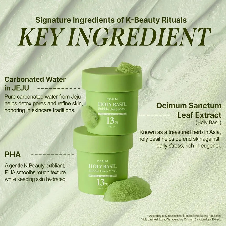 P.CALM Holy Basil Bubble Deep Mask — key purifying ingredients