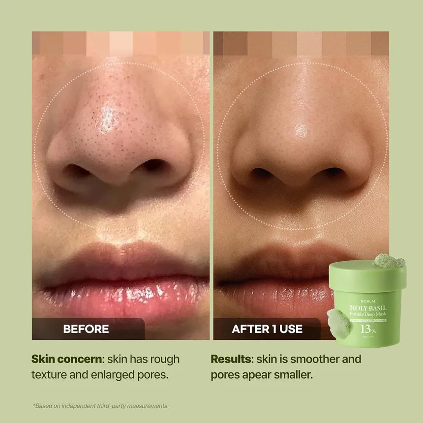 P.CALM Holy Basil Bubble Deep Mask — removes dirt and excess sebum