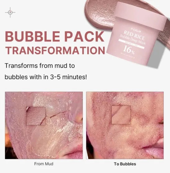 P.CALM Red Rice Bubble Deep Mask — nourishes while it cleanses