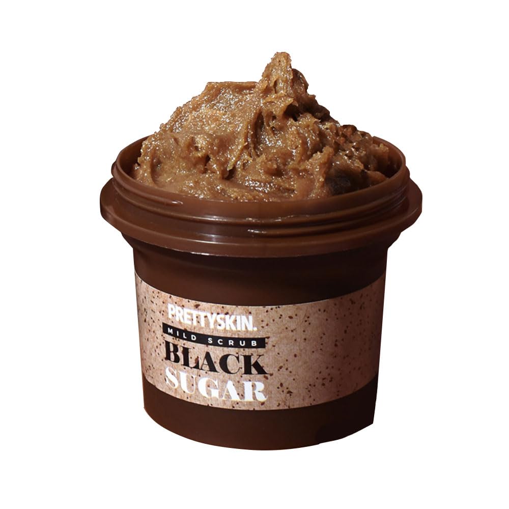 Black sugar granules gently buff away dead skin