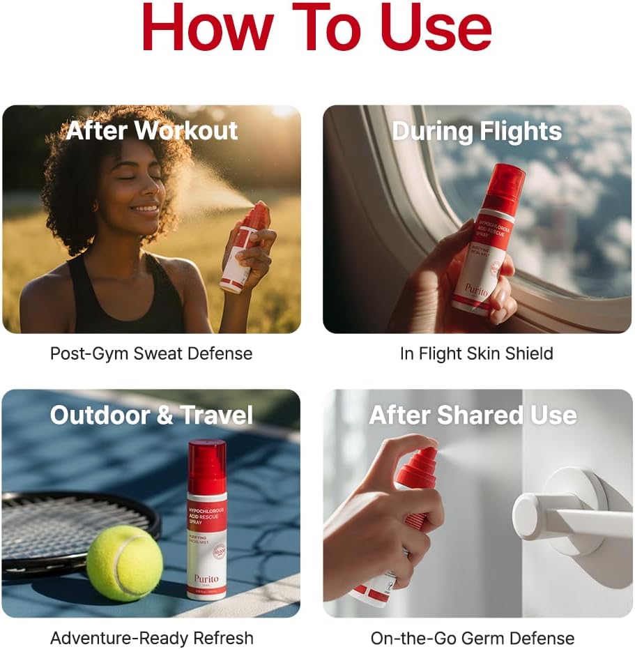 Purito Seoul Hypochlorous Acid Rescue Spray — how to use: mist over clean skin as needed