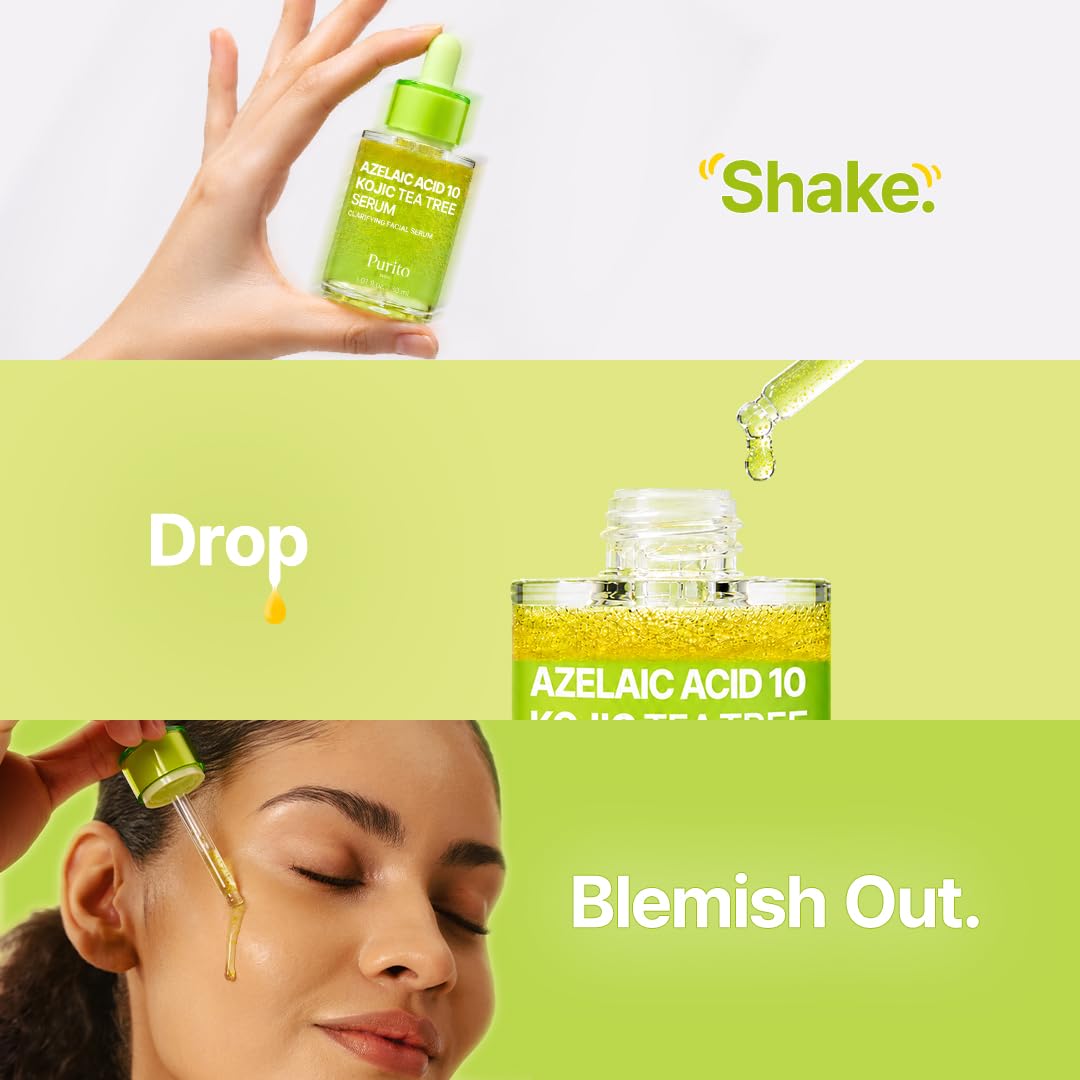 Purito Seoul Azelaic Acid 10 Kojic Azulene Serum — how to use: apply a few drops after toner