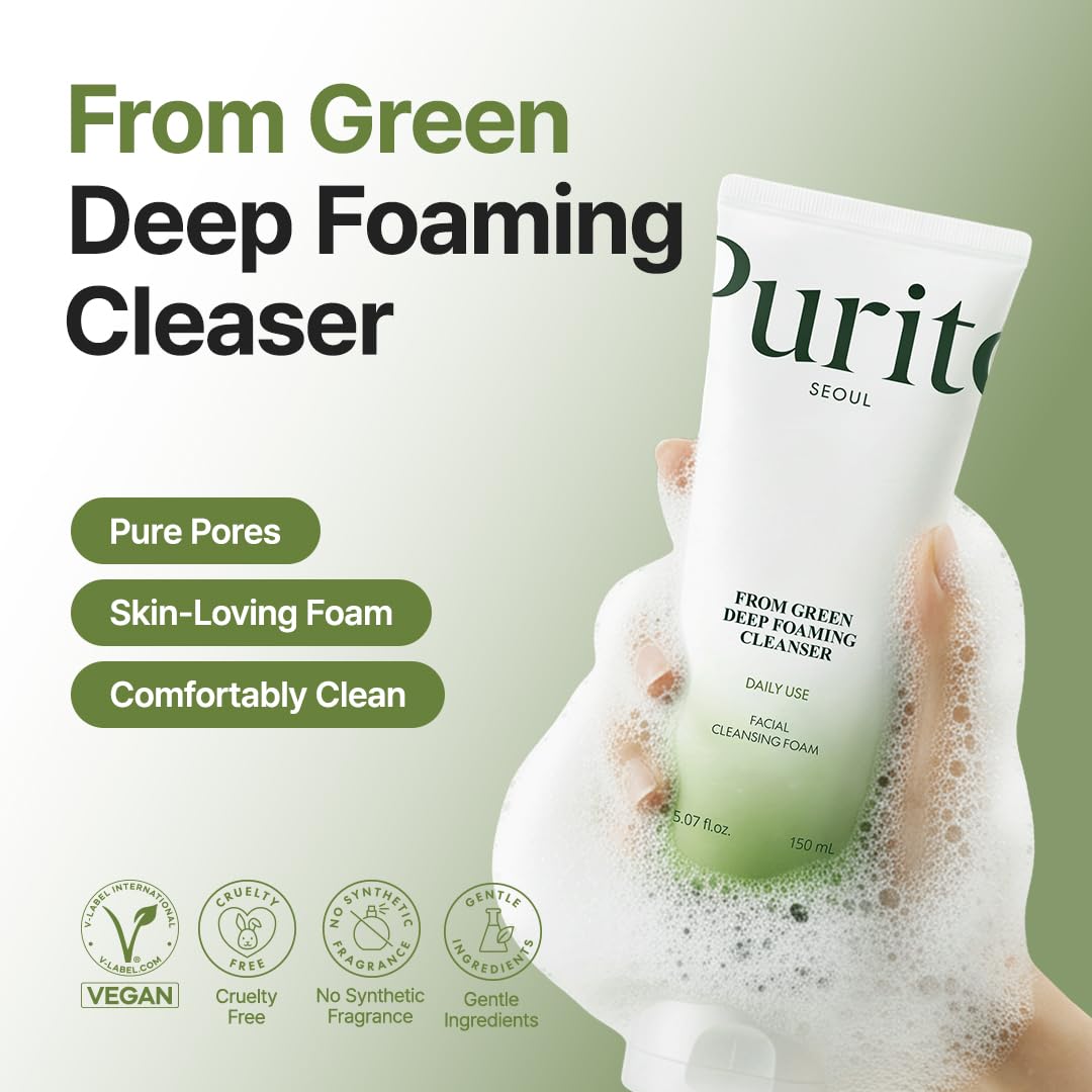 Purito Seoul From Green Deep Foaming Cleanser — deeply cleanses away impurities and excess oil