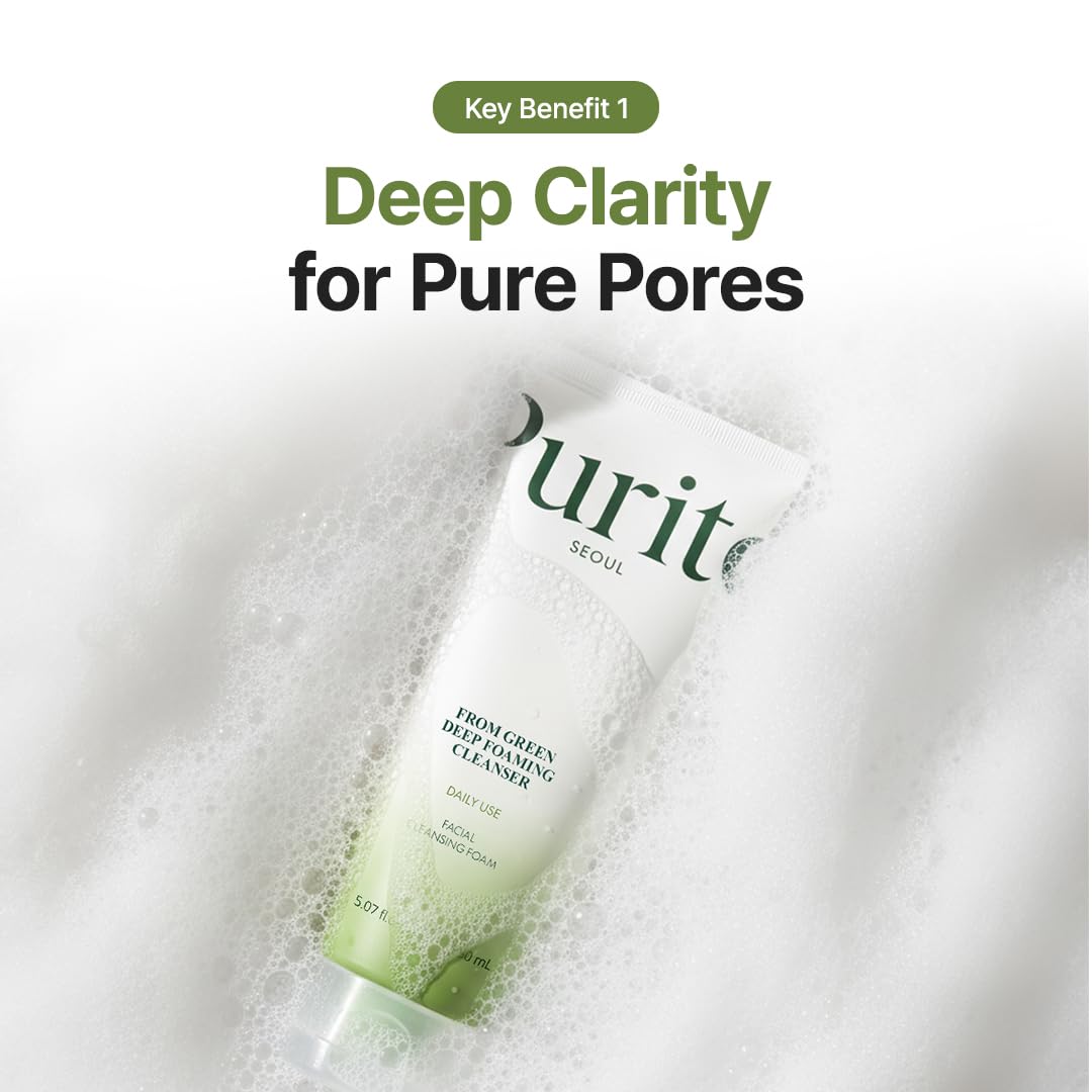 Purito Seoul From Green Deep Foaming Cleanser — rich foam lathers to refresh skin