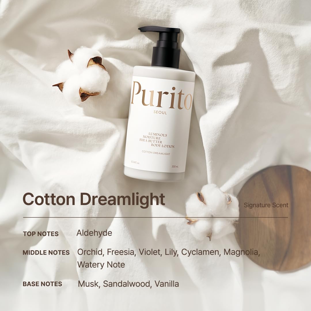 Purito Seoul Luminous Moisture Shea Butter Body Lotion Cotton Dreamlight — lightweight lotion absorbs quickly
