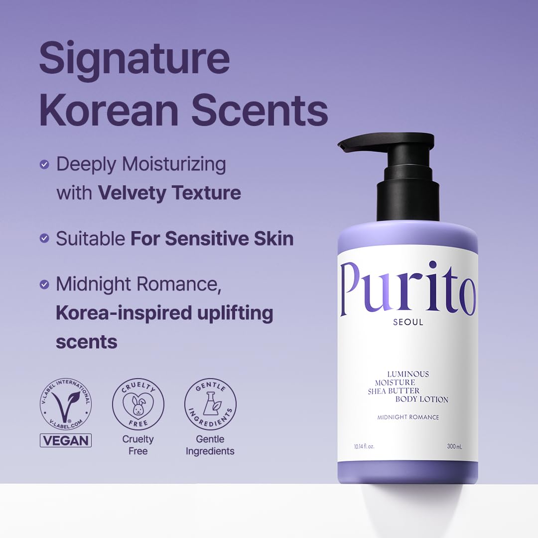 Purito Seoul Luminous Moisture Shea Butter Body Lotion Midnight Romance — shea butter deeply moisturizes the body
