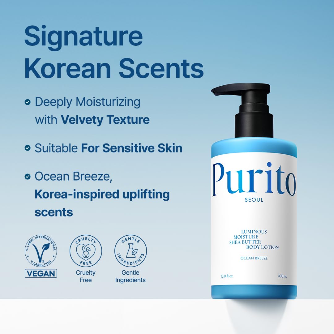 Purito Seoul Luminous Moisture Shea Butter Body Lotion Ocean Breeze — shea butter deeply moisturizes the body