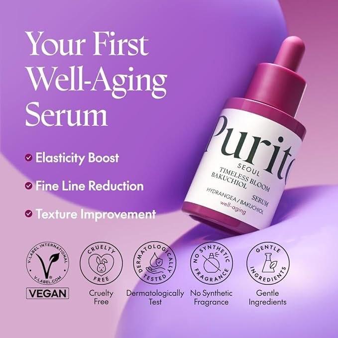 Purito Seoul Timeless Bloom Bakuchiol Serum — bakuchiol smooths the look of fine lines, a gentle retinol alternative