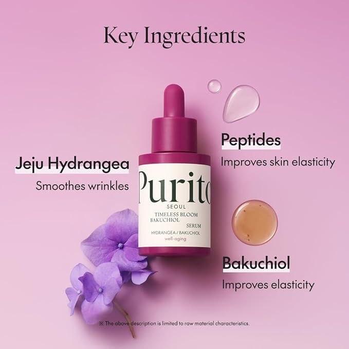 Purito Seoul Timeless Bloom Bakuchiol Serum — how to use: apply a few drops after toner