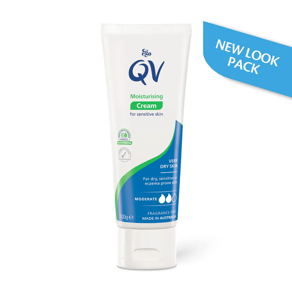QV Moisturising Cream 100g – rich fragrance-free moisturiser for dry, sensitive skin by Ego