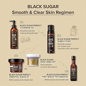 SKINFOOD Black Sugar Perfect Essential Scrub 2X — black sugar granules gently buff away dead skin