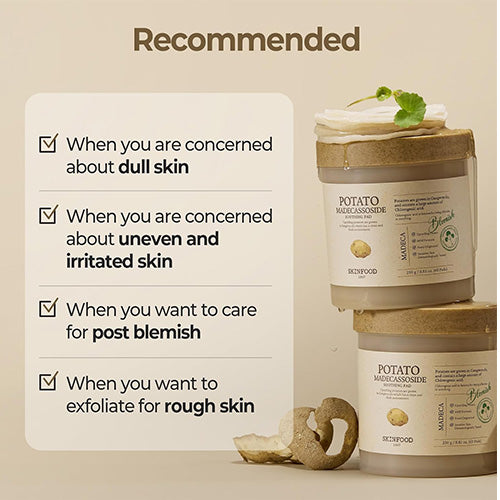 SKINFOOD Potato Madecassoside Soothing Pad — madecassoside calms redness and irritation