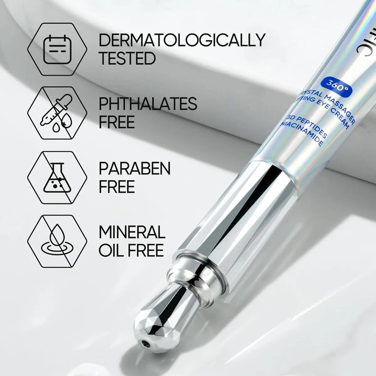 Gentle and safe — dermatologically tested and paraben-free, suitable for the sensitive skin around the eyes.