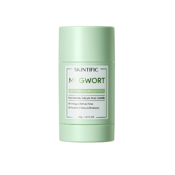SKINTIFIC Mugwort Acne Clay Stick — a Korean mugwort clay stick mask that targets blemishes, excess oil and sensitivity in one easy swipe.