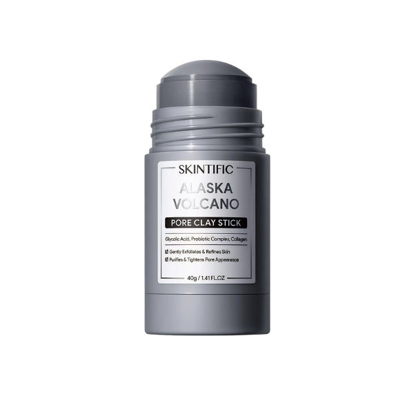 SKINTIFIC Pore Acne Clay Stick — a mess-free clay stick mask powered by Alaska Volcano Clay that purifies clogged pores in just 10 minutes.