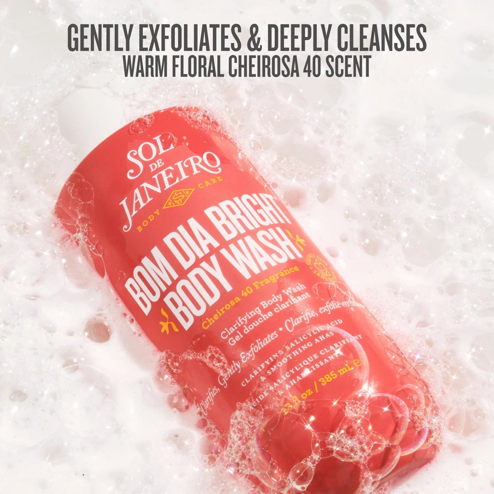 Rich, foaming lather texture of Sol de Janeiro Bom Dia Bright Body Wash