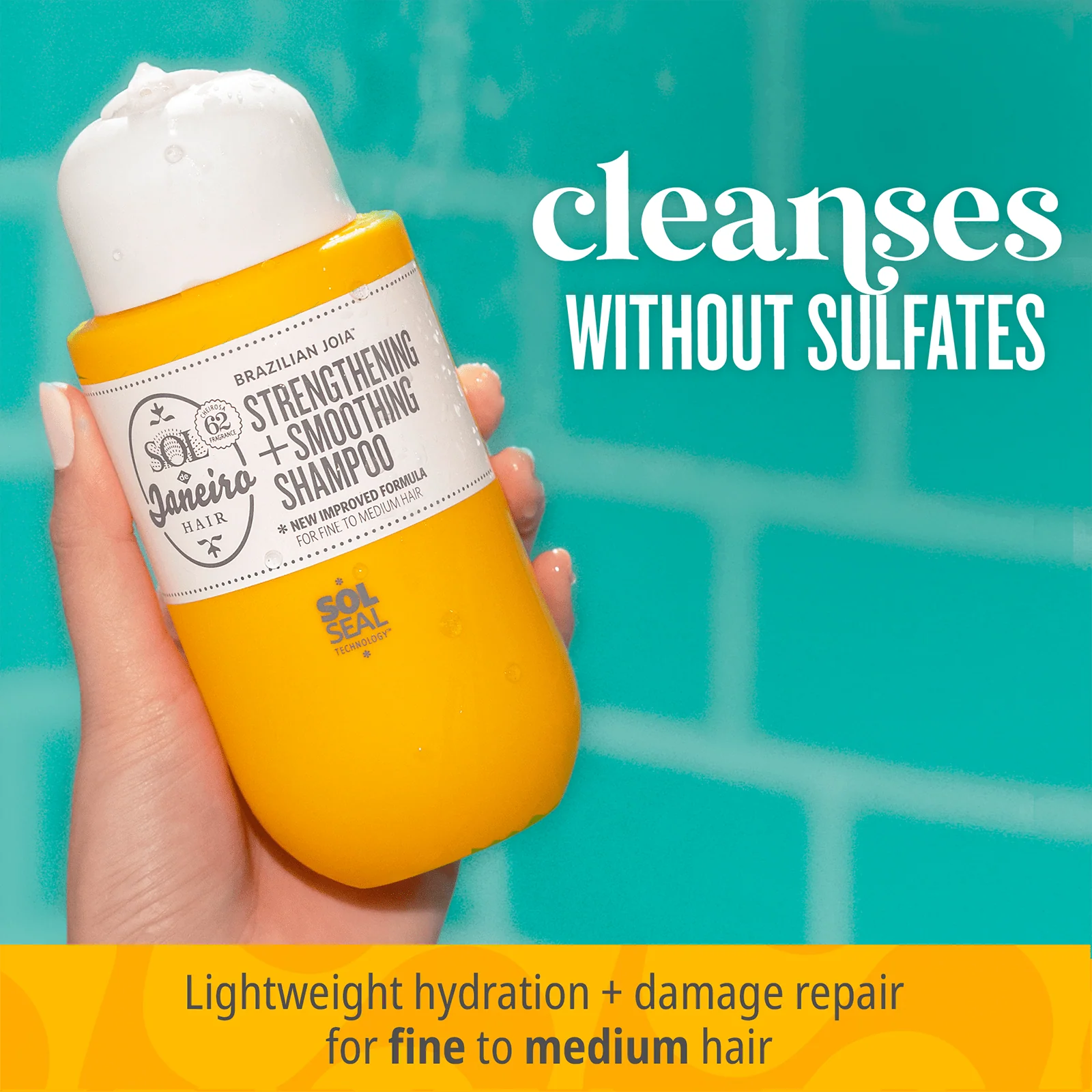Smooth, gentle lather texture of Sol de Janeiro Brazilian Joia Strengthening Smoothing Shampoo