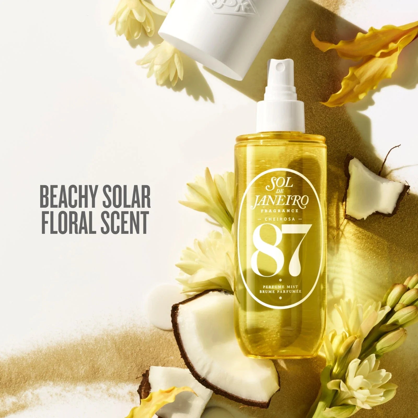 Cheirosa 87 scent notes: creamy coconut, vanilla and warm florals in Sol de Janeiro Perfume Mist
