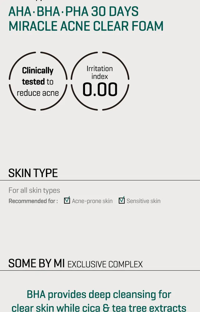 SOME BY MI AHA.BHA.PHA 30 Days Miracle Foam — powered by tea tree and AHA BHA PHA