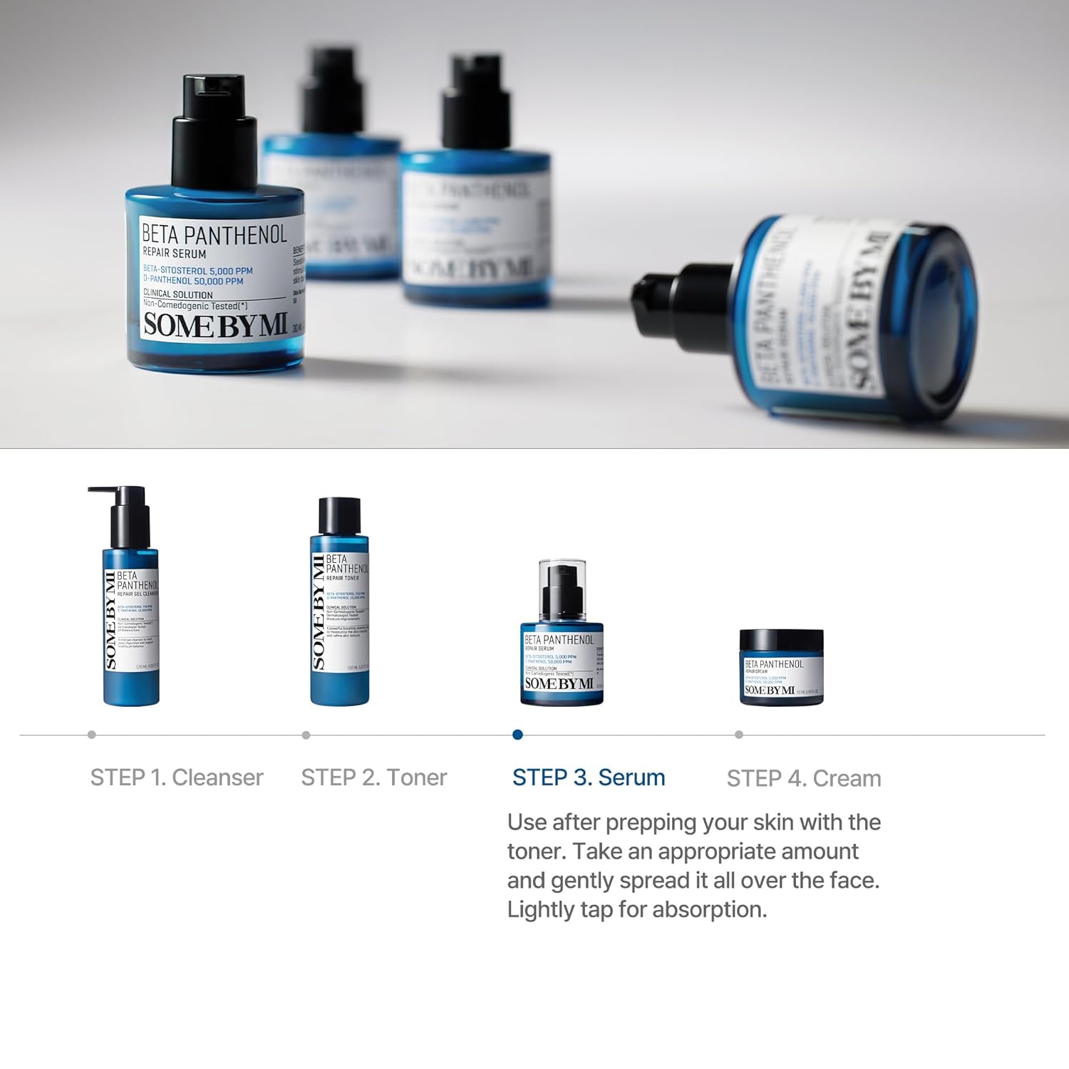 SOME BY MI Beta Panthenol Repair Serum — how to use: apply a few drops after toner