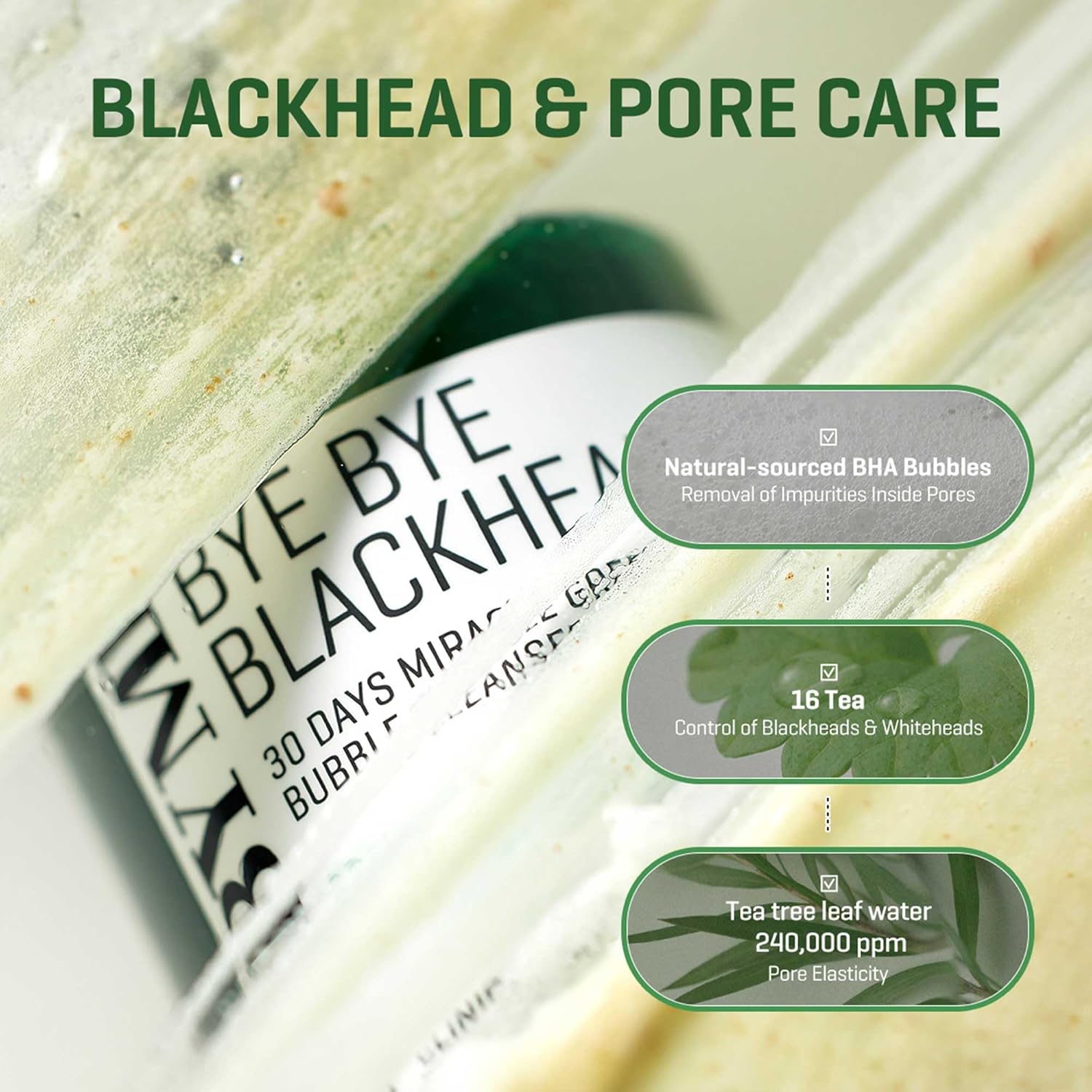 SOME BY MI Bye Bye Blackhead 30Days Miracle Green Tea Tox Bubble Cleanser — green tea bubbles deeply cleanse skin