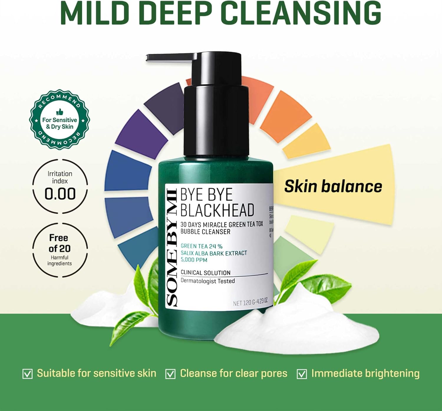 SOME BY MI Bye Bye Blackhead 30Days Miracle Green Tea Tox Bubble Cleanser — how to use: apply, let it bubble, then rinse