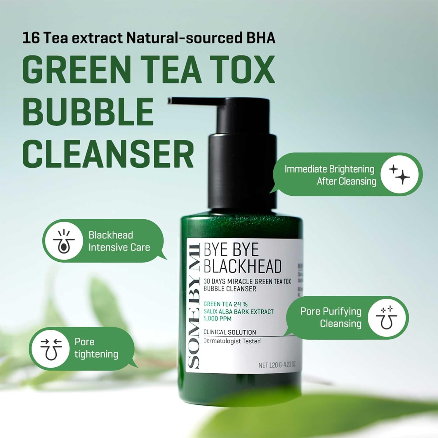 SOME BY MI Bye Bye Blackhead 30Days Miracle Green Tea Tox Bubble Cleanser — helps clear blackheads and unclog pores