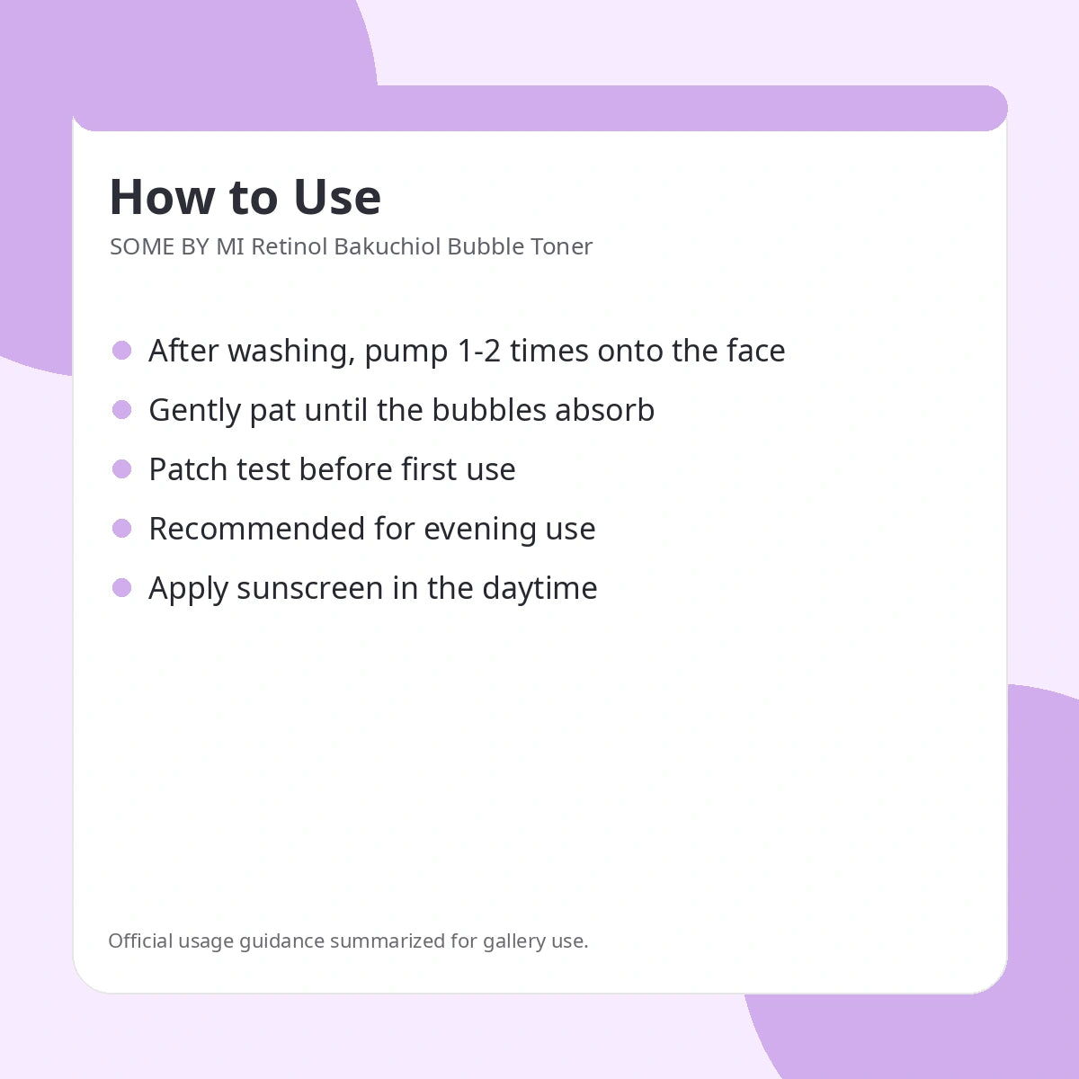 SOME BY MI Retinol Bakuchiol Bubble Toner — how to use: apply with hands after cleansing