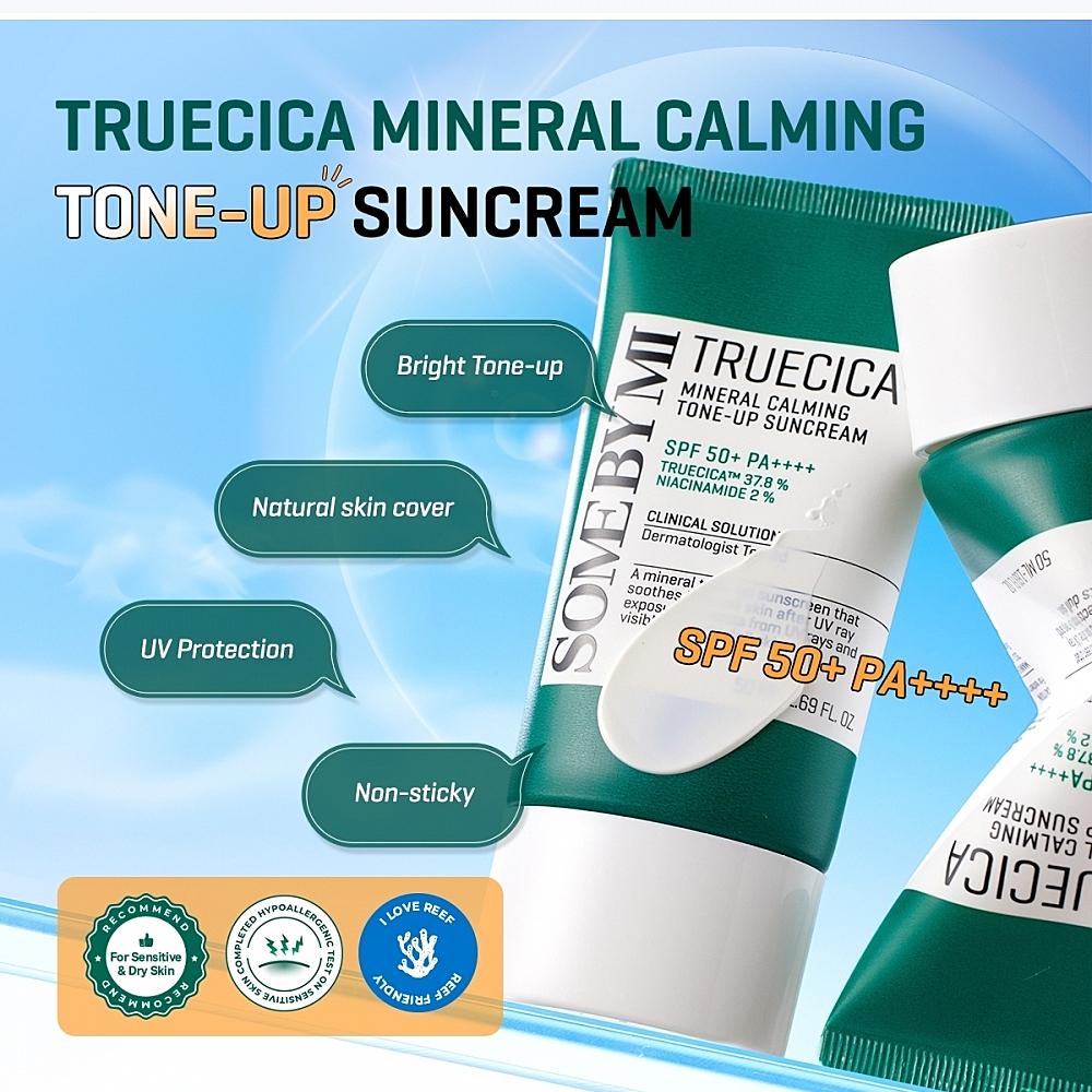 SOME BY MI Truecica Mineral Calming Tone Up Suncream — mineral SPF shields skin from UV rays