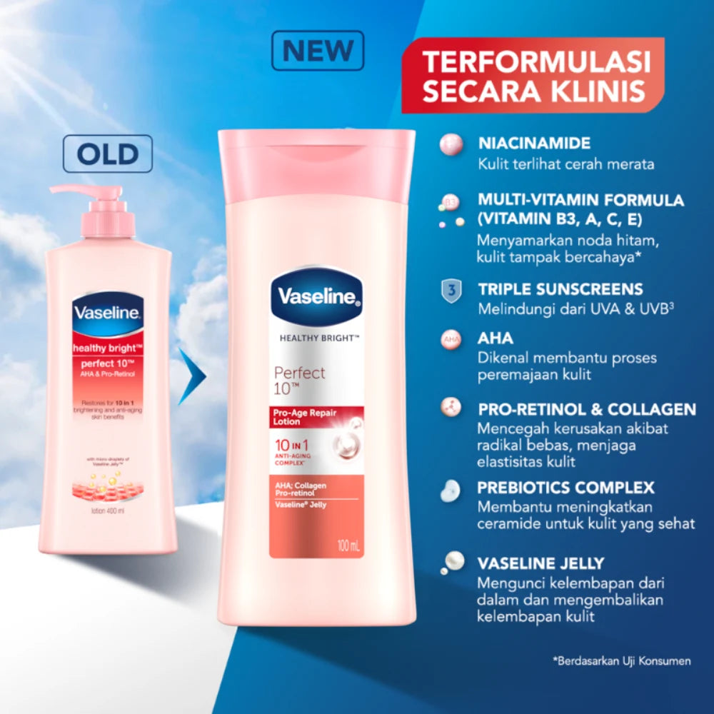 Vaseline Healthy Bright Perfect 10 Pro-Age Repair Body Lotion — helps repair and renew pro-age skin