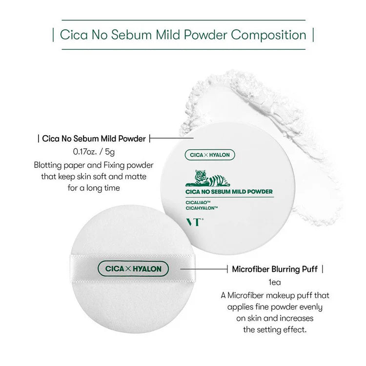 VT Cosmetics CICA No Sebum Mild Powder — matte fresh skin