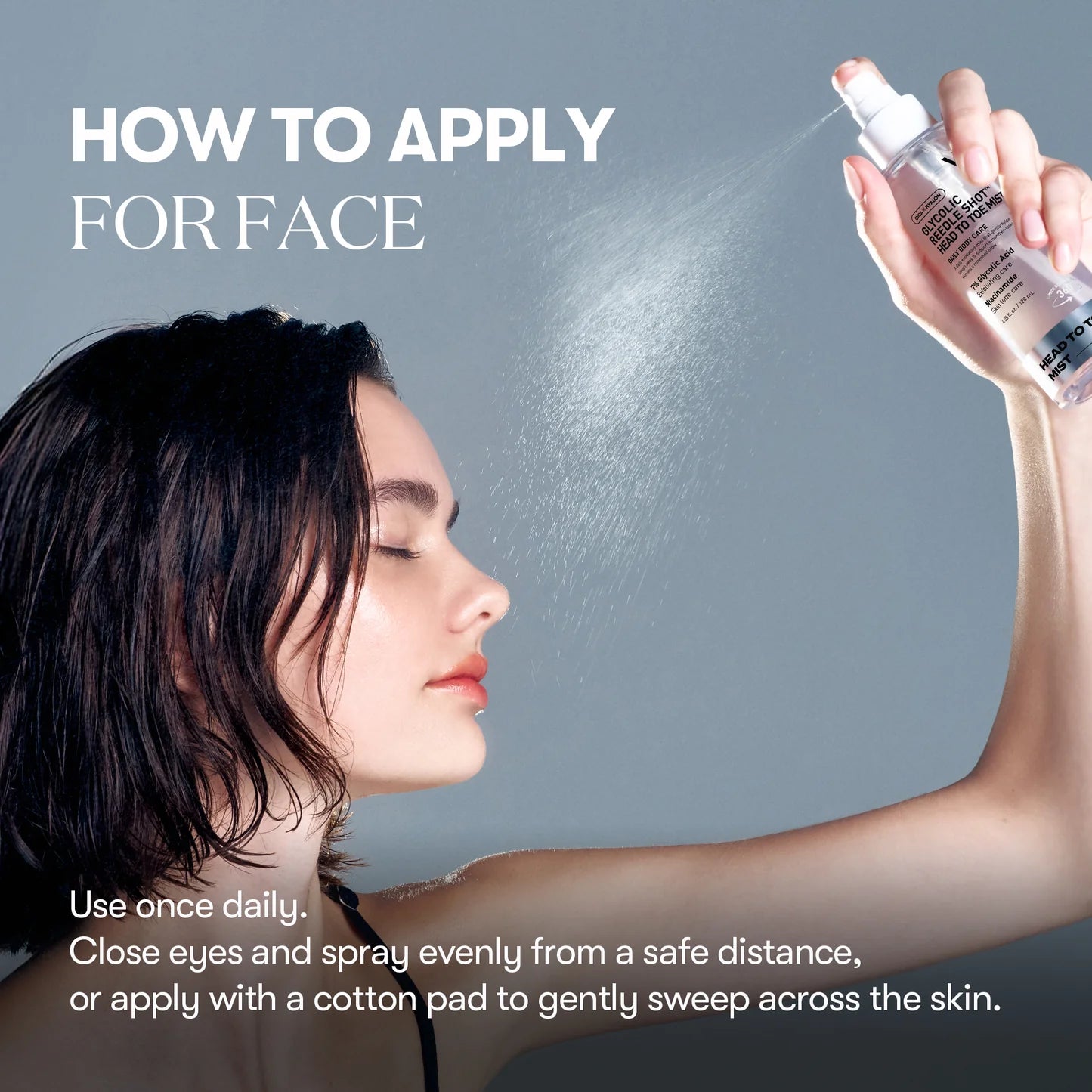 VT Cosmetics Glycolic Acid Reedle Shot Head to Toe Mist — application