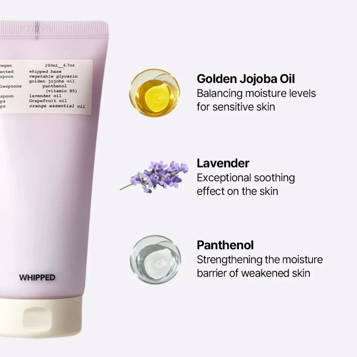 WHIPPED Jojovender Vegan Pack Cleanser key ingredients and skin benefits